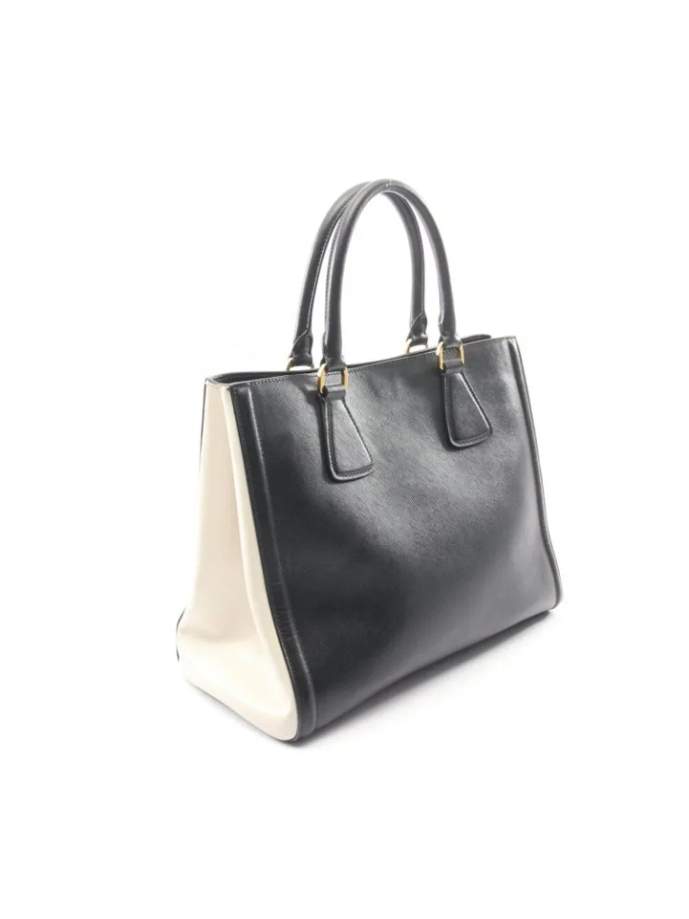Prada Tote Galleria 2-Way Black Ivory Saffiano Leather Large Handbag
